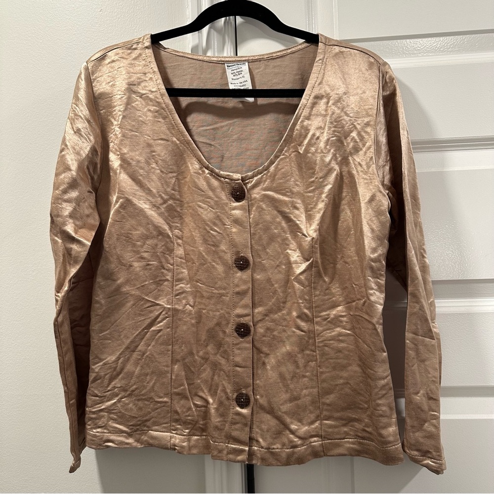 60% Hemp 40% Silk Tan Button-Up Women's Top XL